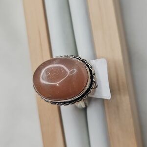 Women's Adjustable Sunstone Natural Stone Ring Sterling Silver Plated NWOT